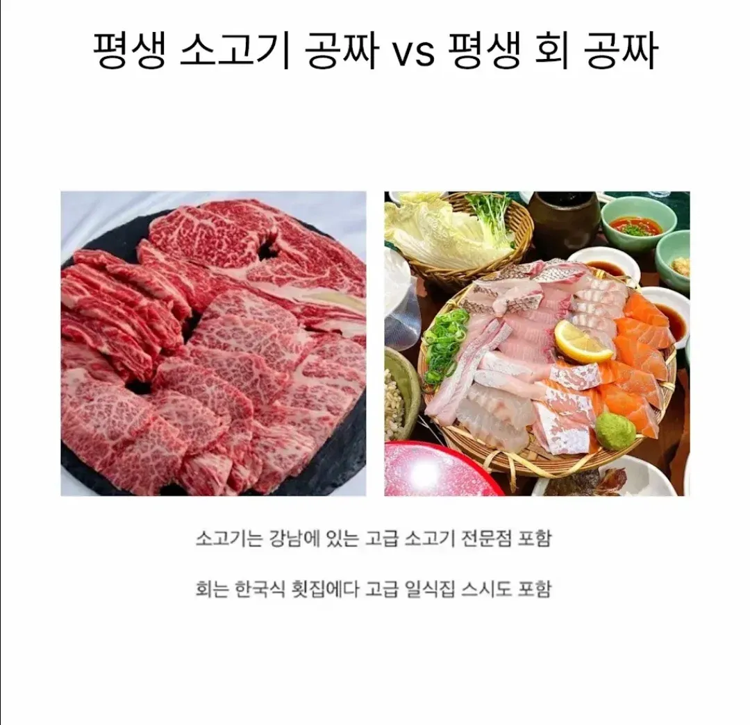 평생 소고기 공짜 vs 평생 회 공짜