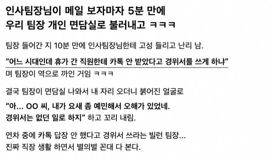 휴가중에 상사의 카톡을 받은 회사원 (3/3)