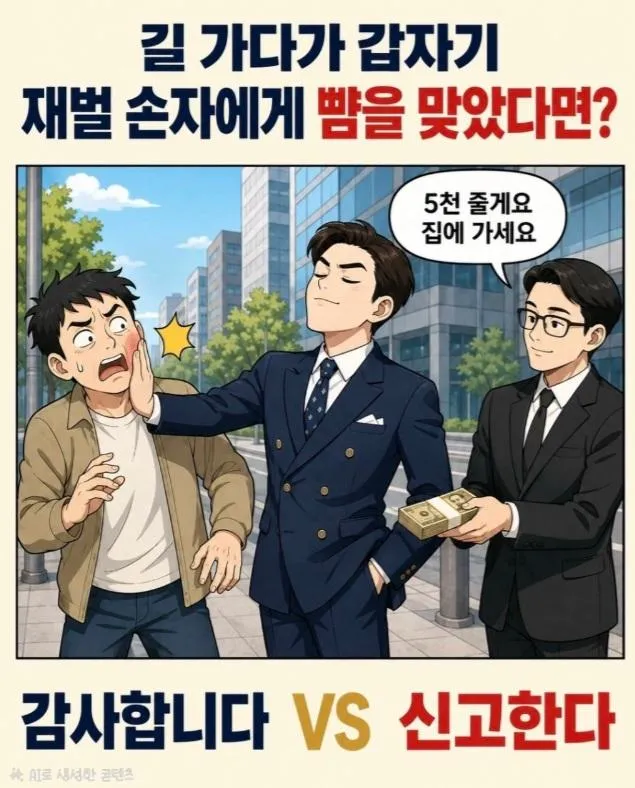 재벌 손자한테 뺨 맞았는데 5천만원 준다고 하면 감사 vs 신고 (2/3)