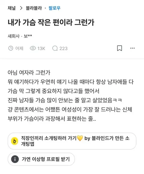 가슴 작은 여자의 착각
