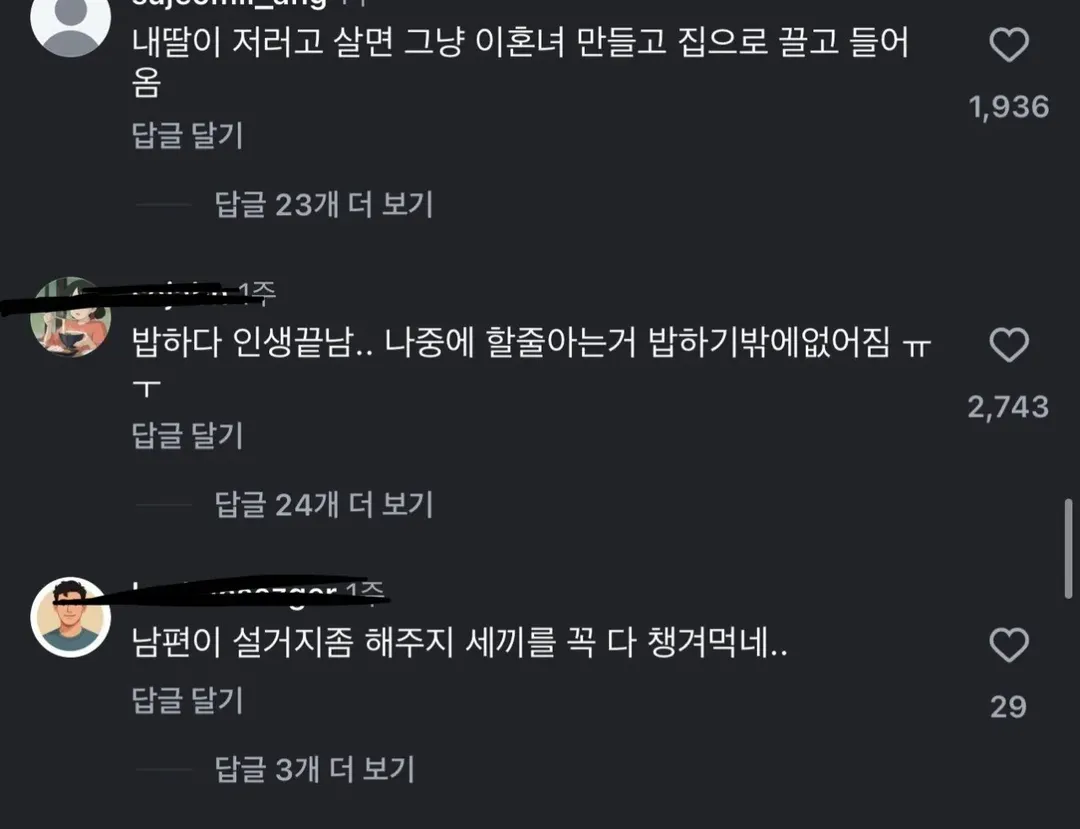 26살 주부가 남편 밥차려주는거에 분노하는 댓글들 (2/5)
