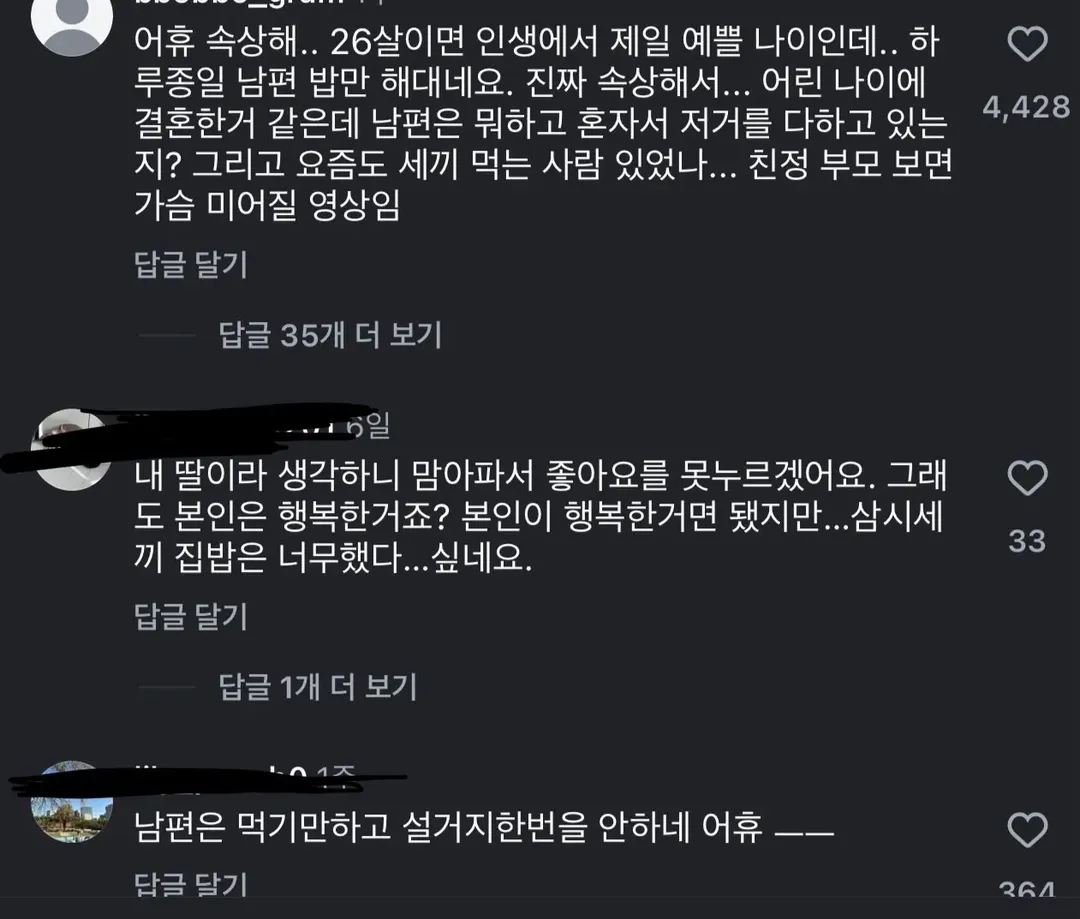 26살 주부가 남편 밥차려주는거에 분노하는 댓글들 (3/5)