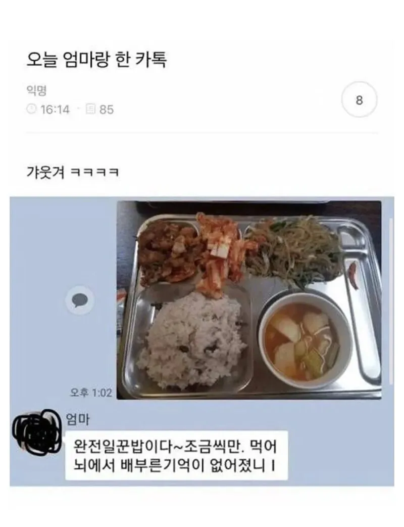 많이 먹는 딸을 본 엄마의 카톡....jpg