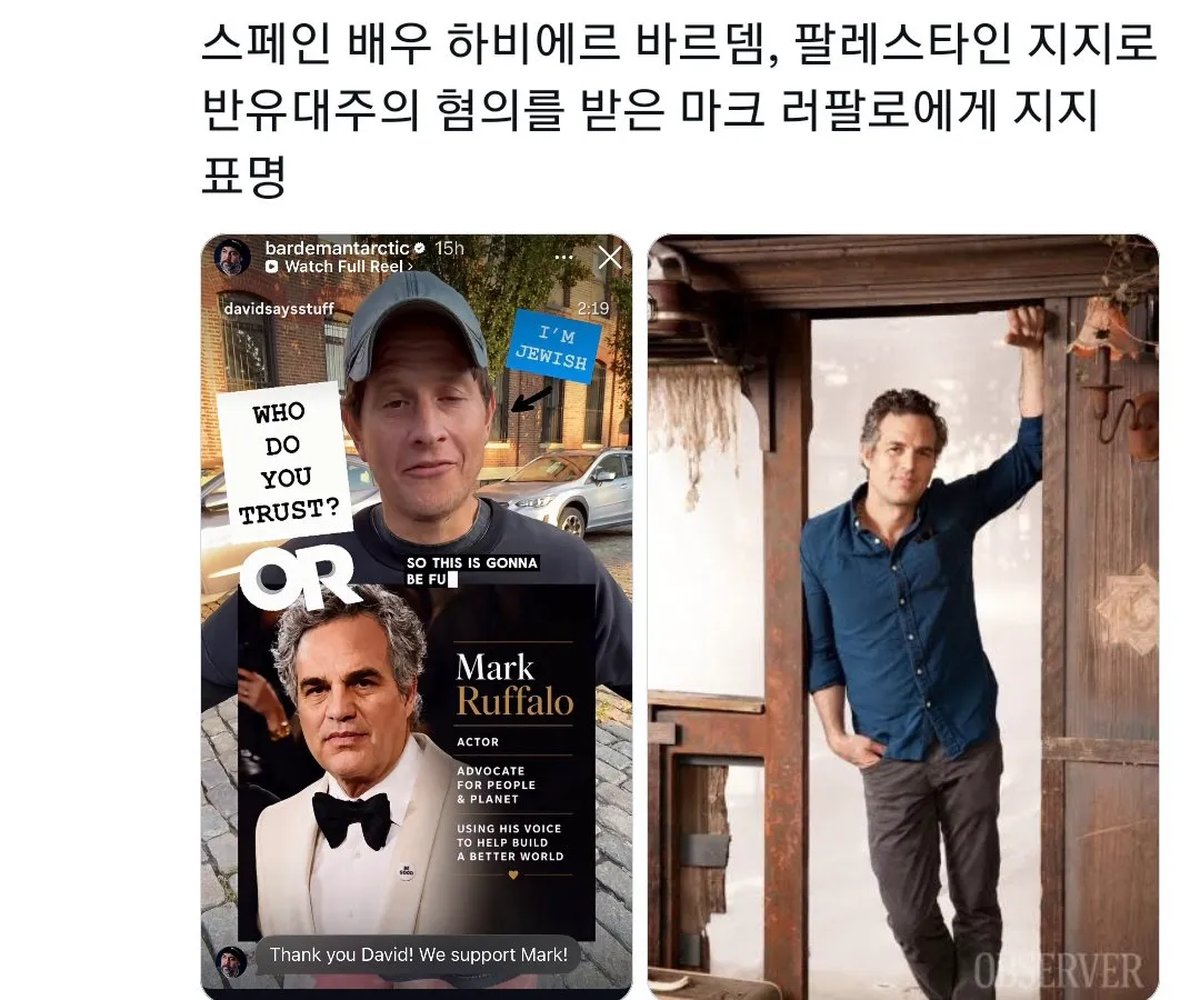 현재 해외에서 마크 러팔로 지지 안해준다고 비판받는 중인 어벤저스 배우들 (11/15)