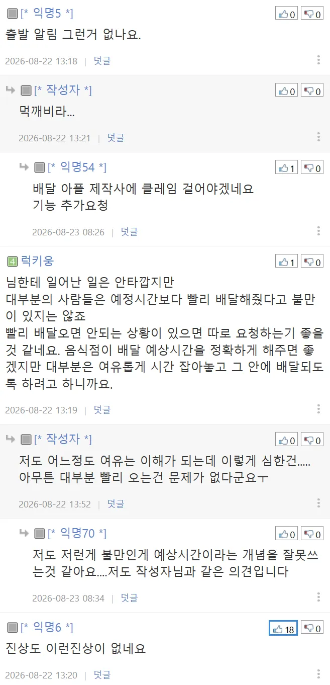 음식이 빨리 왔다는 불만이 진상인가요? (4/11)