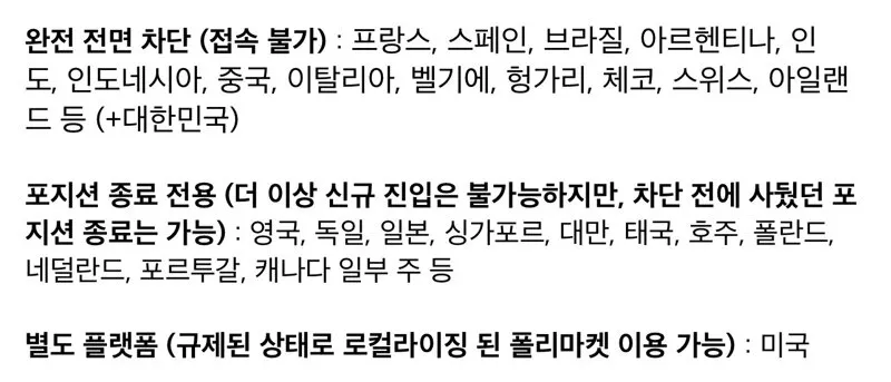 폴리마켓 접속 불가 국가 목록 (2/2)