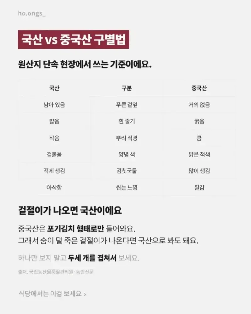 중국산 김치 구별법 (1/2)