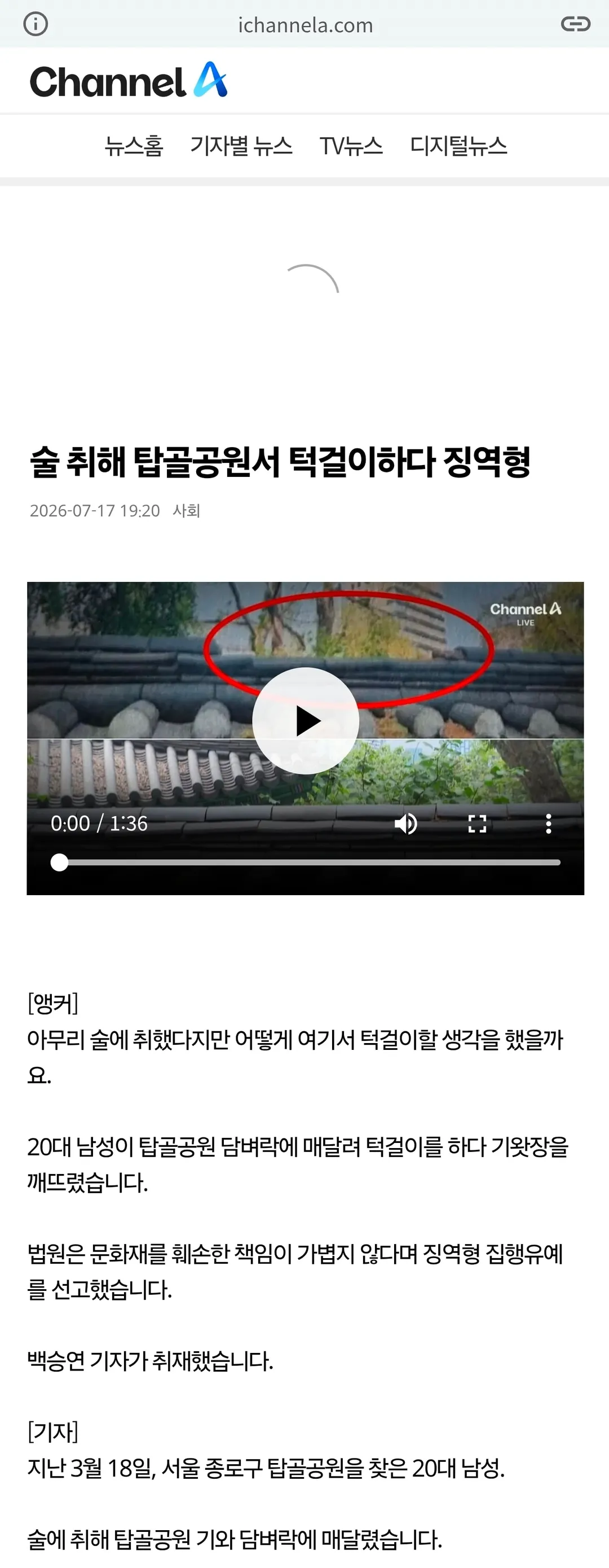 탑골공원에서 턱걸이하다 기와 뿌숴서 집유2년 (2/2)
