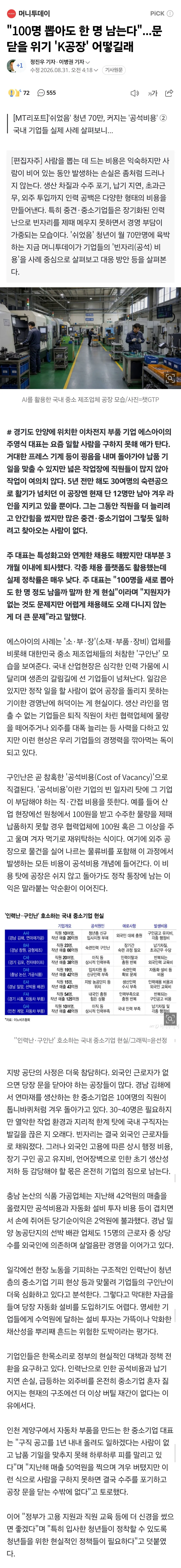 "100명 뽑아도 한 명 남는다"...문 닫을 위기 'K공장' 어떻길래 (1/2)