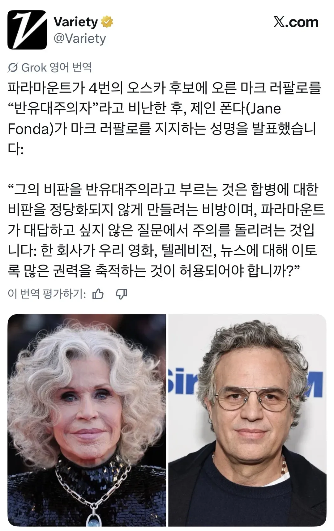 현재 해외에서 마크 러팔로 지지 안해준다고 비판받는 중인 어벤저스 배우들 (12/15)