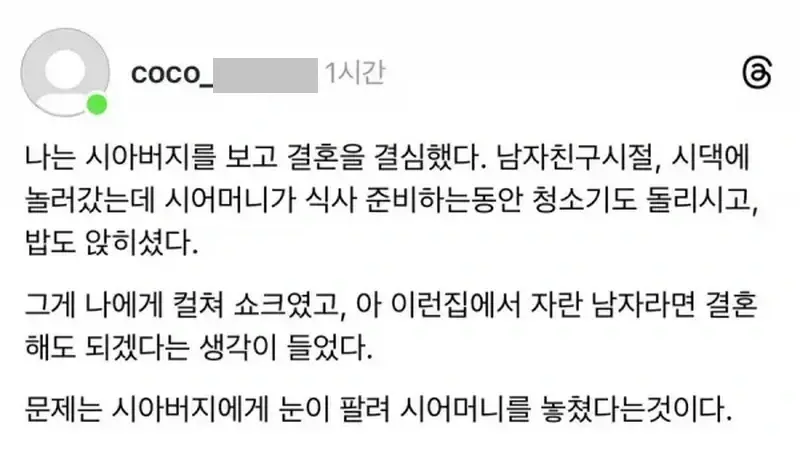 시아버지보고 결혼결심했는데