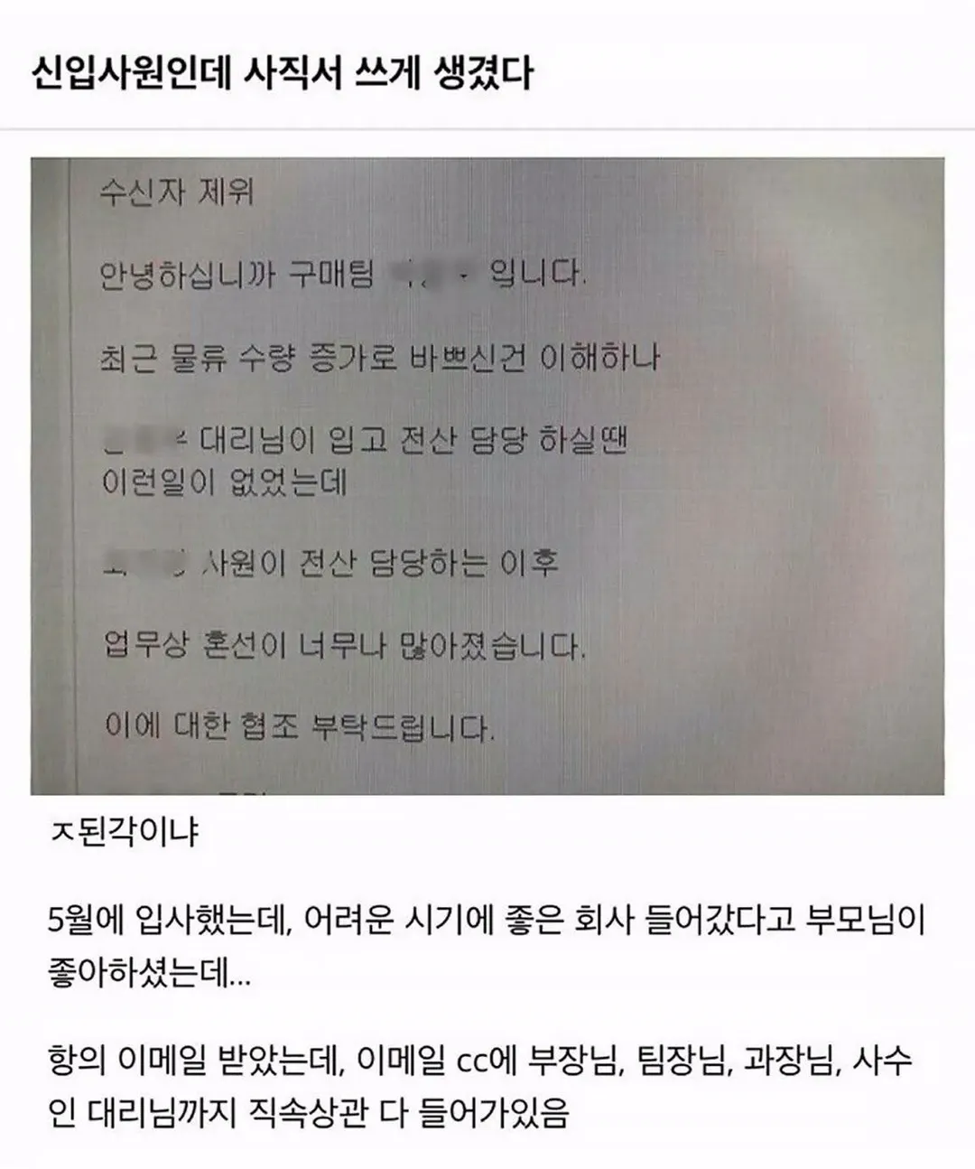 사직서 쓰게 생겼다는 신입사원