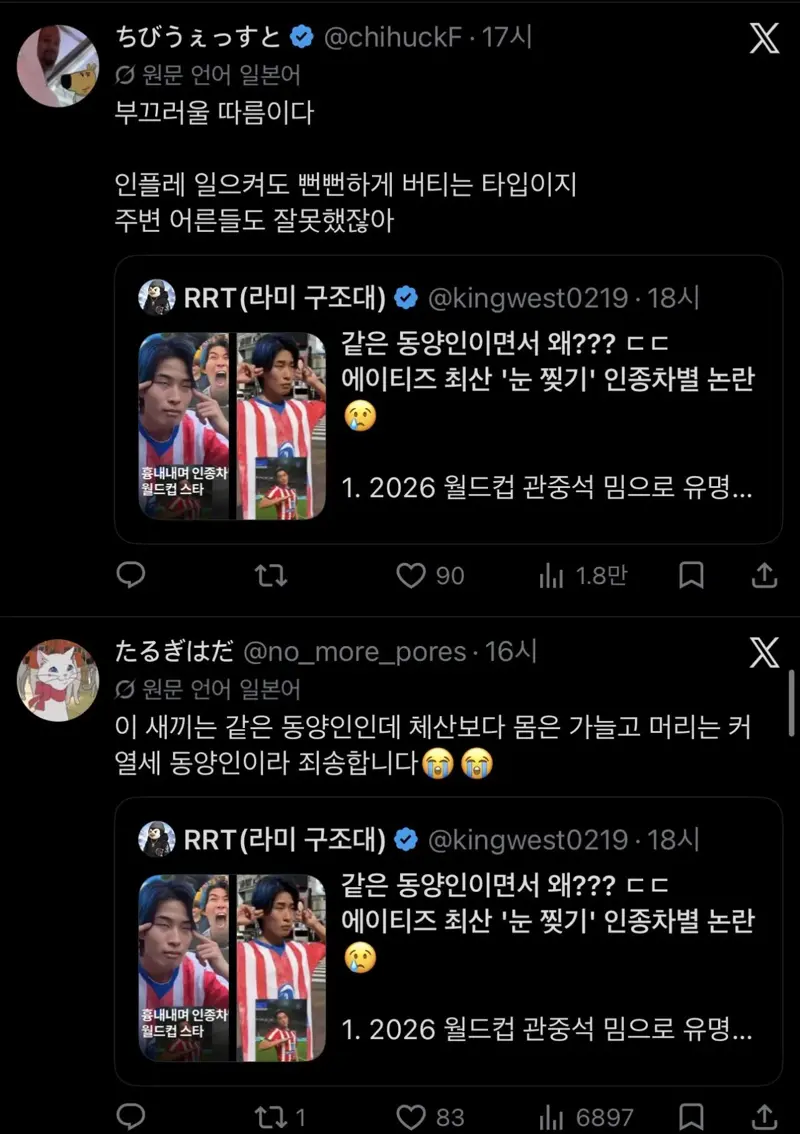 눈찢은 일본 인플루언서 일본 대만 반응 ㄷㄷ (9/9)