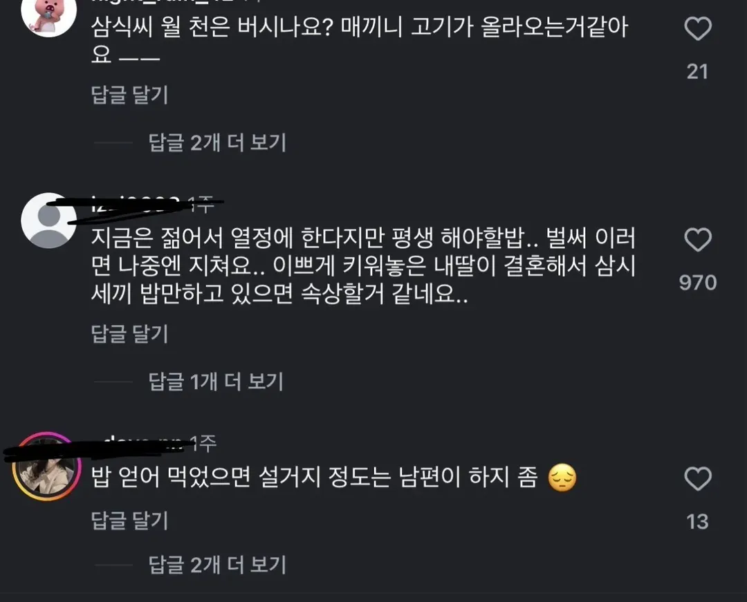 26살 주부가 남편 밥차려주는거에 분노하는 댓글들 (4/5)
