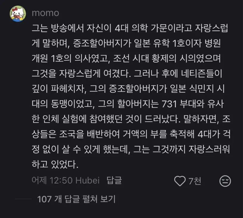 중국인이 요약한 하영 집안 내력
