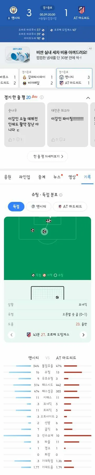 이강인 데뷔전 ATM vs 맨시티 친선경기 활약상 (12/12)