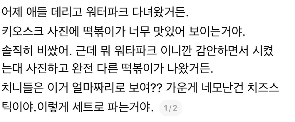 스레드에서 논란된 16000원짜리 워터파크 떡볶이 (2/4)