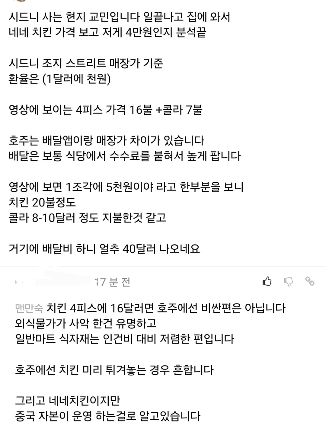 호주 네네치킨 배달후기 (2/2)