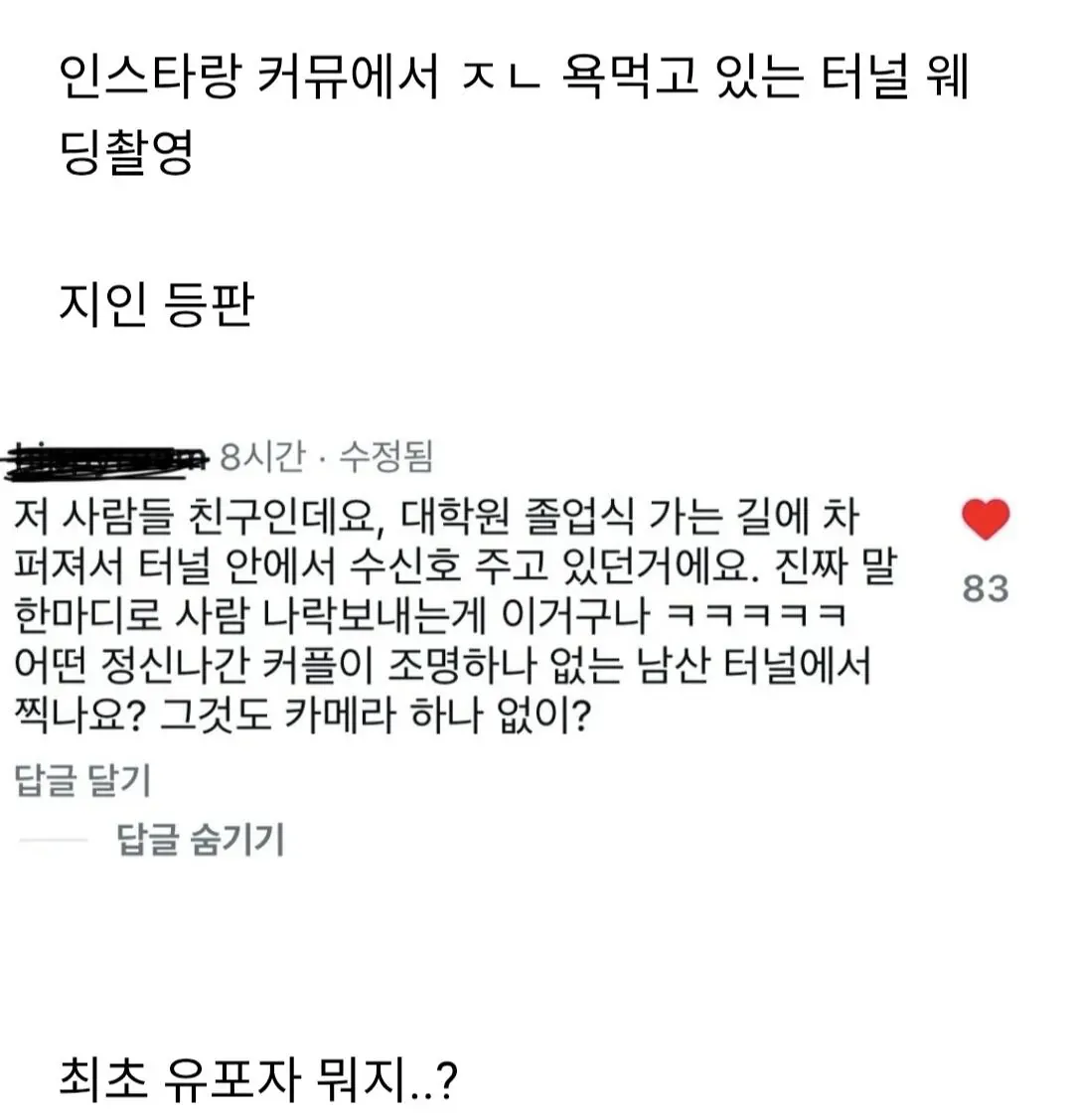 현재 난리난 터널 웨딩촬영 진실 (5/5)
