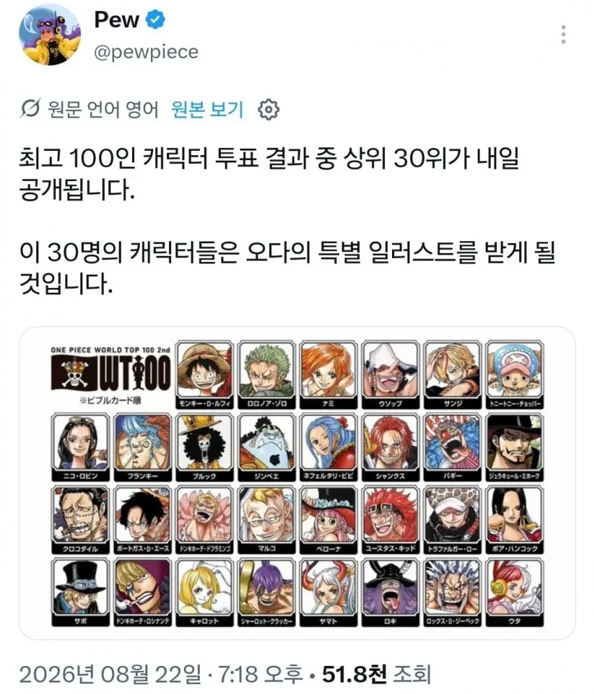 원피스 인기투표에 3천만원 태운 사람 (6/13)
