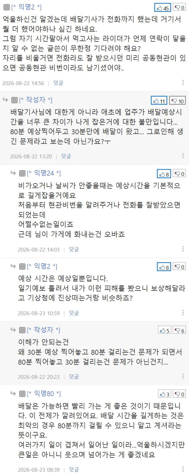 음식이 빨리 왔다는 불만이 진상인가요? (2/11)